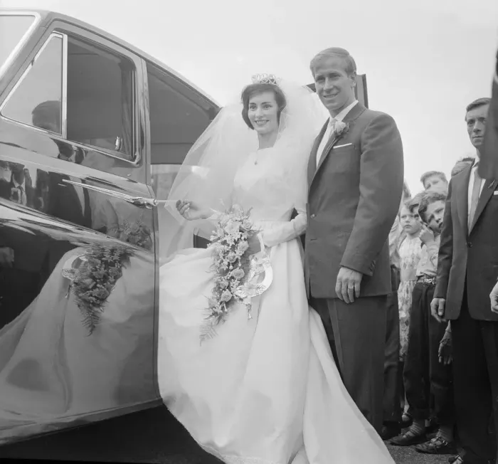 Framed Print : Manchester United and England footballer Bobby Charlton with his bride Framed Print : Manchester United and England footballer Bobby Charlton with his bride