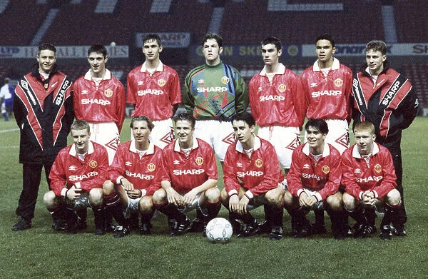 The Manchester United FA Youth team cup team line up before their match against Blackburn