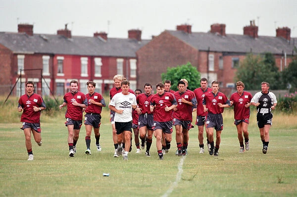 Manchester United in their first day of training. Left to right: Eric Cantona
