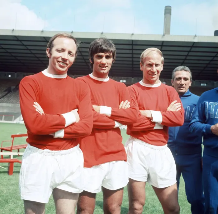 Framed Print : Manchester United footballer George Best at a photocall with Bobby Charlton
