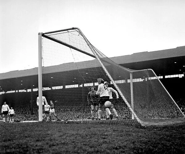 Manchester United footballer George Best scores his sides first goal in the 2-1 League