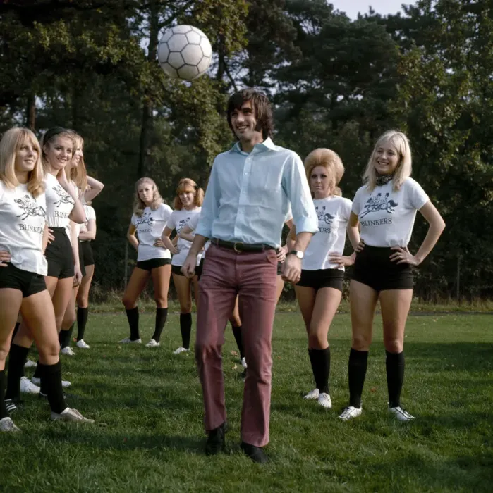 Framed Print : Manchester United footballer George Best shows girls of Blinkers United how to control a Framed Print : Manchester United footballer George Best shows girls of Blinkers United how to control a