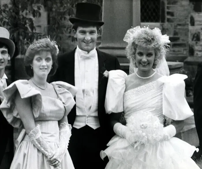 Framed Print : Manchester United footballer Norman Whiteside with his bride on their wedding day Framed Print : Manchester United footballer Norman Whiteside with his bride on their wedding day