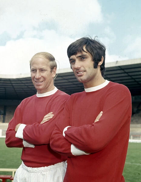 Manchester United footballers Bobby Charlton and George Best at Old Trafford