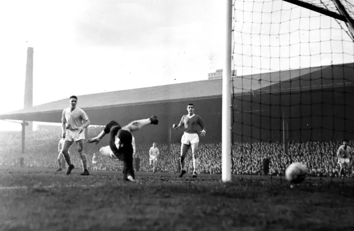Framed Print : Manchester United goalkeper Harry Gregg saves again during a Manchester City attack in