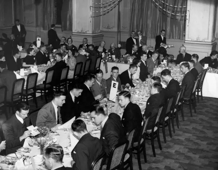 Framed Print : Manchester United hold their promotion dinner at the Midland Hotel. 27th July 1938 Framed Print : Manchester United hold their promotion dinner at the Midland Hotel. 27th July 1938