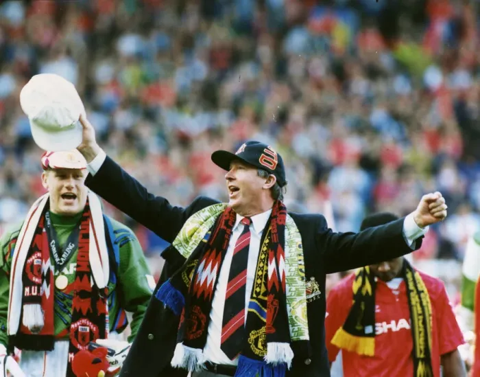 Framed Print : Manchester United manager Alex Ferguson celebrates as his team are crowned champions Framed Print : Manchester United manager Alex Ferguson celebrates as his team are crowned champions