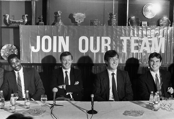 Manchester United manager Alex Ferguson joined by chairman Martin Edwards unveils his new