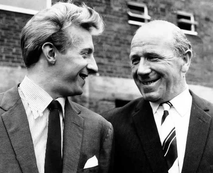 Framed Print : Manchester United manager Sir Matt Busby with Denis Law 1965 Framed Print : Manchester United manager Sir Matt Busby with Denis Law 1965