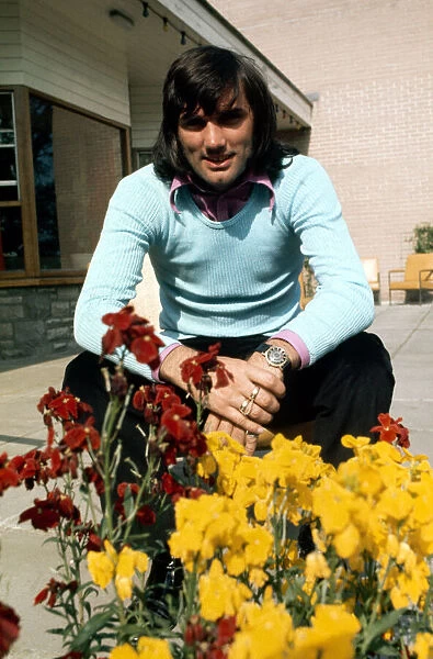Manchester United and Northern Ireland footballer George Best outside the team hotel in