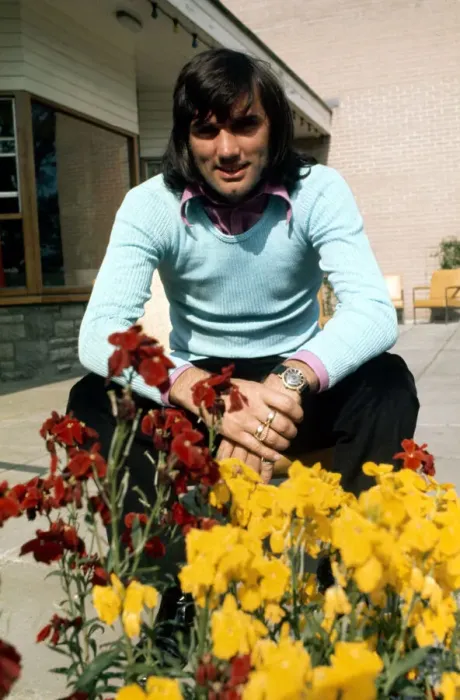 Framed Print : Manchester United and Northern Ireland footballer George Best outside the team hotel in Framed Print : Manchester United and Northern Ireland footballer George Best outside the team hotel in