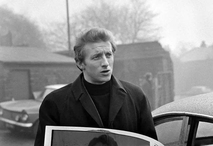 Framed Print : Manchester United player Denis Law arrives for training February 1969 Framed Print : Manchester United player Denis Law arrives for training February 1969