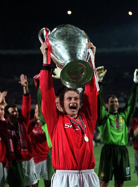 Manchester United player Ole Gunner Solskjaer May 1999 with the Champions League Cup