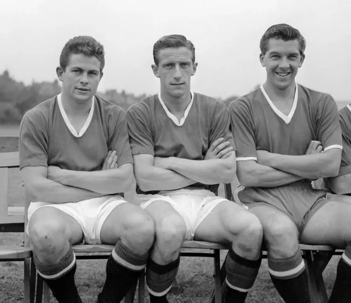 Framed Print : Manchester United players pose for a photograph at a perss day at the YMCA in Princess Framed Print : Manchester United players pose for a photograph at a perss day at the YMCA in Princess
