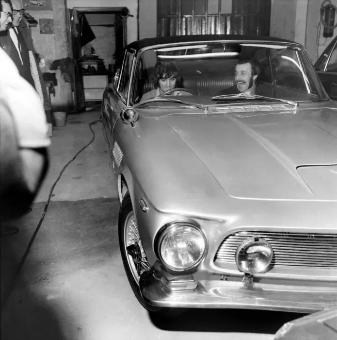 Framed Print : Manchester United star forward, George Best picture with his latest car, an Iso Rivolta Framed Print : Manchester United star forward, George Best picture with his latest car, an Iso Rivolta
