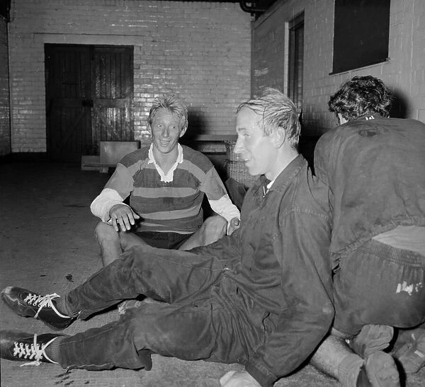 Manchester United teammates Bobby Charlton and Denis Law pictured together after a