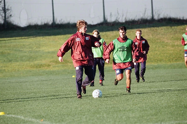 Manchester United in training. David Beckham on the ball