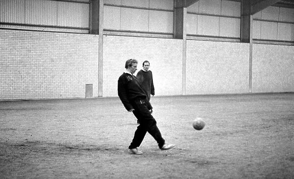 Manchester United Training Indoors-Dennis Law and Wilf Mcguiness Febuary 1969