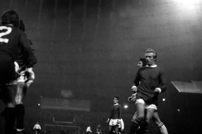 Framed Print : Manchester United v Derby County-Dennis Law December 1969