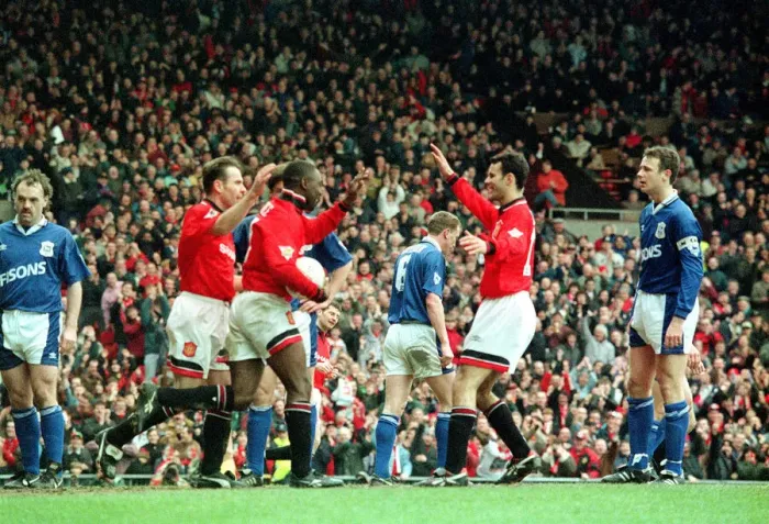 Framed Print : Manchester United v Ipswich Town Marc 1995 Man Utd 9 - Ipswich 0 @Old Trafford