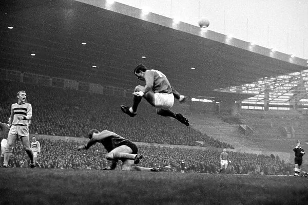 Manchester United v West Ham United-Herd leaps over keeper December 1965
