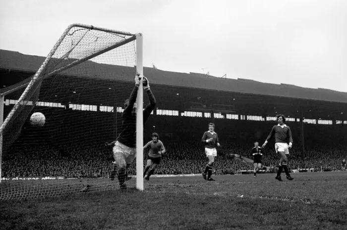 Framed Print : Manchester United v. Wolverhampton Wanderers. Wolves 1st goal scored by Dougan Framed Print : Manchester United v. Wolverhampton Wanderers. Wolves 1st goal scored by Dougan