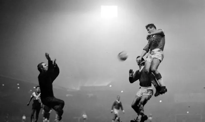Framed Print : Manchester United versus Bayern Munich-Alex Dawson leaps up above Bayern
