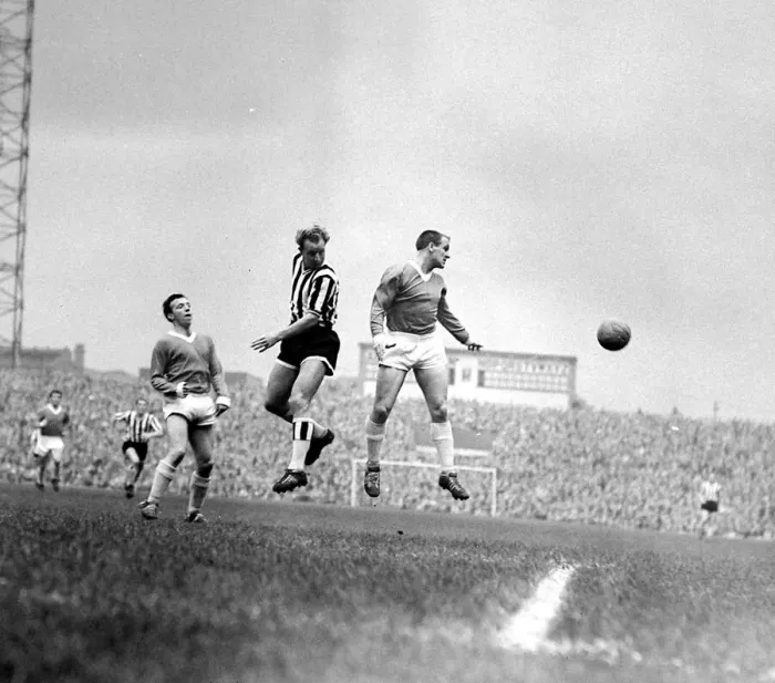 Framed Print : Manchester United versus Newcastle-action during the game October 1960 Framed Print : Manchester United versus Newcastle-action during the game October 1960