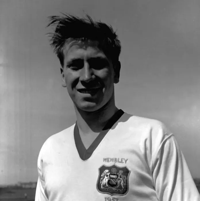 Framed Print : Manchester Uniteds Bobby Charlton during a training session May 1957