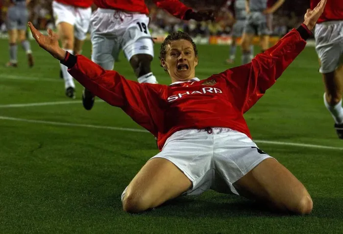Framed Print : Manchester Uniteds May 1999 Ole Gunner Solskjaer (C Framed Print : Manchester Uniteds May 1999 Ole Gunner Solskjaer (C