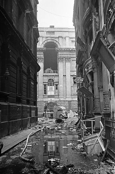 The Mansion House in the City of London damage by incendiary bombs dropped on the city