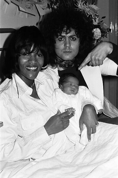 Marc Bolan with girlfriend Gloria Jones and their baby son