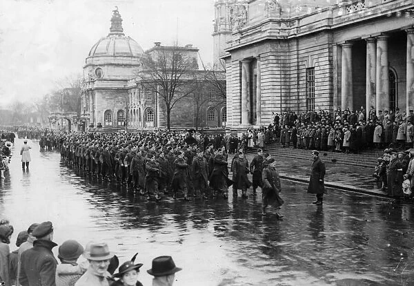 March past of the Cardiff sector of the Home Guard at their final parade in Cardiff