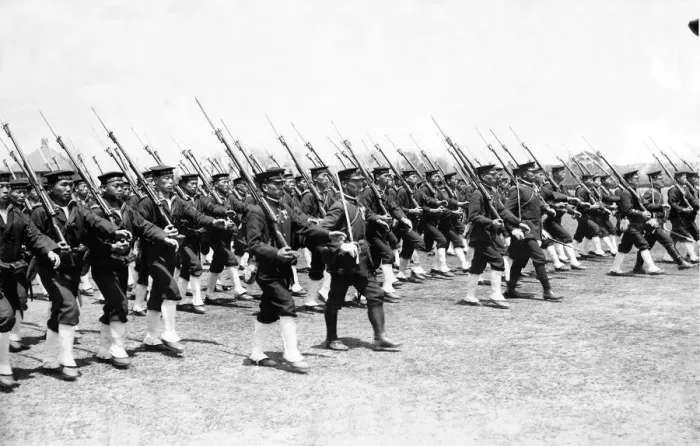 Framed Print : The march past of Japanese sailors, 2, 000 of whom were received in Hangkew Park, Shanghai Framed Print : The march past of Japanese sailors, 2, 000 of whom were received in Hangkew Park, Shanghai