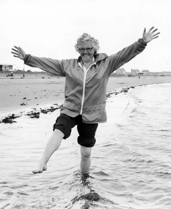 Framed Print : Margaret Moore 67 from Belfast, at Ayr Beach, Ayrshire, Scotland, 13th August 1980 Framed Print : Margaret Moore 67 from Belfast, at Ayr Beach, Ayrshire, Scotland, 13th August 1980