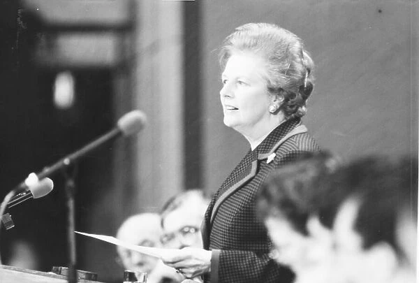 Margaret Thatcher addresses a conference of the Young Conservatives in Torquay 1990