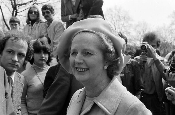 Margaret Thatcher April 1979 in Pankhurst Gardens Outside the houses of parliament