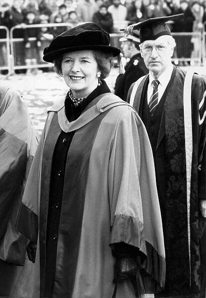 Margaret Thatcher at Buckingham University to receive honorary doctorate - February 1986