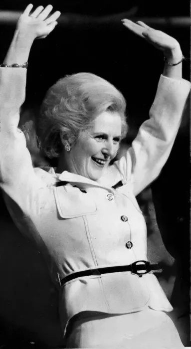 Framed Print : Margaret Thatcher celebrating at conference - 9th October 1976