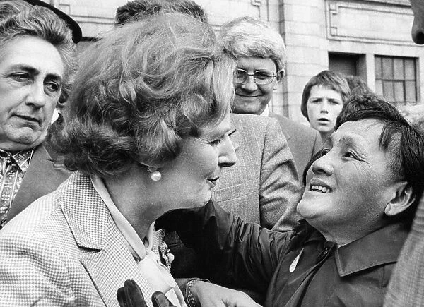 Margaret Thatcher chats to Sonia Lai during a visit to Newcastle