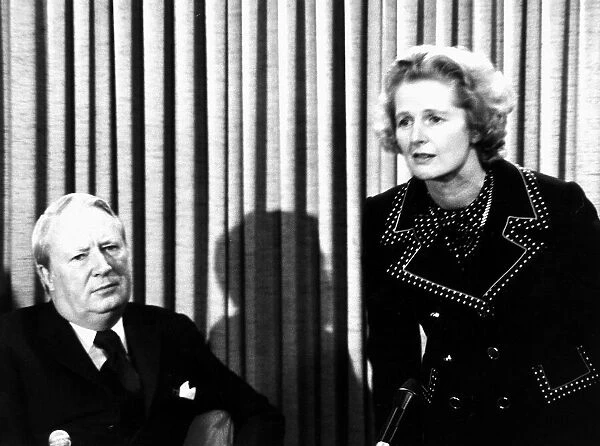 Margaret Thatcher at a Conservative Party Press Conference with the Then Prime Minister