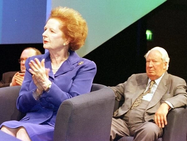 Margaret Thatcher former Conservative Prime Minister of Britain applauds during