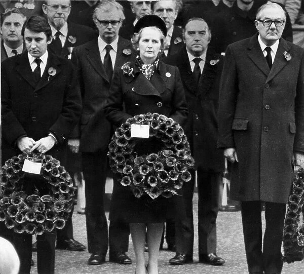 Margaret Thatcher with David Steele and Jim Callaghan at Remembrance Day Service