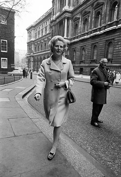 Margaret Thatcher, December 1970, leaving 10 Downing Street after cabinet meeting