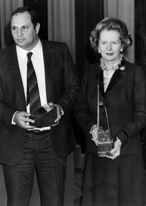 Framed Print : Margaret Thatcher and Eddie Shah receiving awards - October 1984