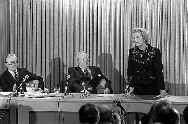Margaret Thatcher and Edward Heath - February 1974 at at press conference at