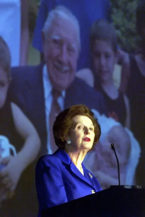 Framed Print : Margaret Thatcher ex Prime Minister speaking at a Blackpool cinema for the Pro Augusto