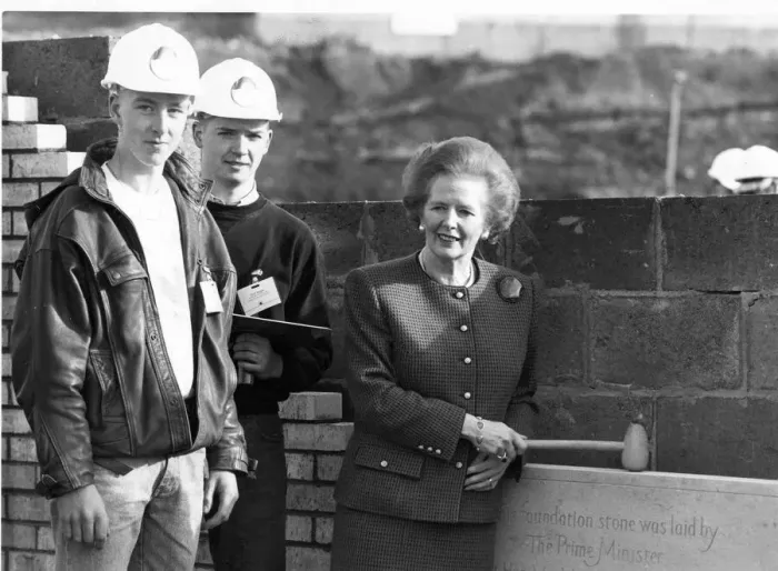Framed Print : Margaret Thatcher at the foundation stone laying ceremony at St Peters Basin