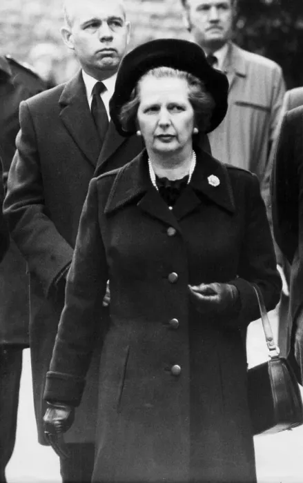 Framed Print : Margaret Thatcher at funeral of Michael Roberts in Cardiff - February 1983