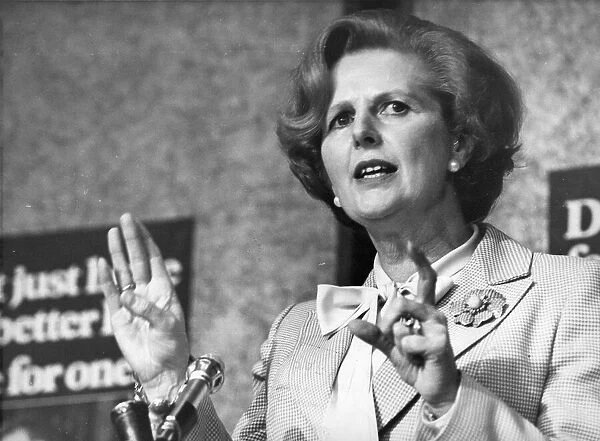 Margaret Thatcher gives a speech during a visit to Newcastle